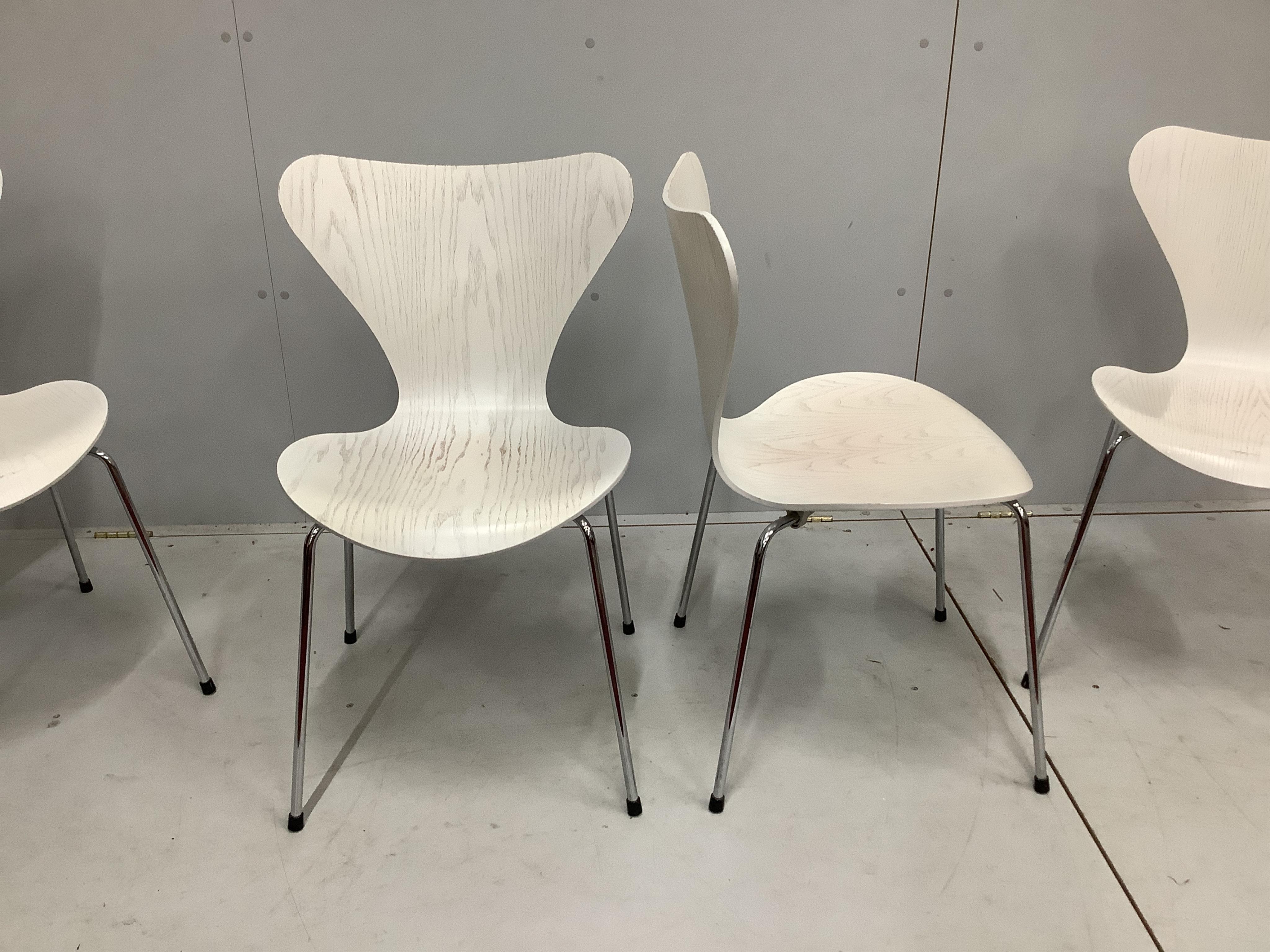 Four Fritz Hansen Series 7 white ash chairs, width 49cm, depth 49cm, height 78cm. Condition - fair